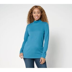 Maya J Women's Top Sz L TripleLuxe Micro Rib Mock Neck Blue A703637